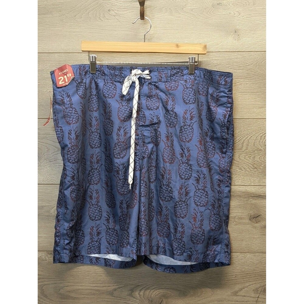 New Merona Blue Pineapple Swim Trunks Mens Size XL